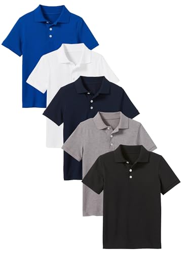 Image of Galaxy by Harvic Polo Shirt for Boys - 5 Pack School Uniform for Boys, Tagless Cotton Blend - Soft Comfortable Everyday Wear