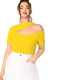 SheIn Women's Plus Size Sexy One Shoulder Slim Fit Cut Out Tee Top T-Shirts Yellow X-Large Plus