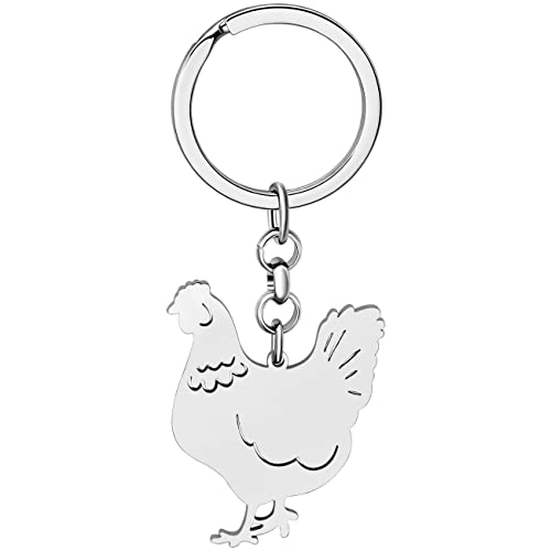 WEVENI Cute Chicken Gifts for Women Girl Stainless Steel Chickens Keychains Ring Farm Animals Jewelry Purse Accessories Charm