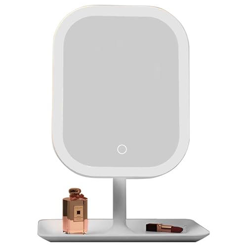 Image of Prime Pick Beauty Pro Makeup Mirror 360 Degree Rotating Plastic Vanity Mirror Non LED Lightweight Durable Tabletop Square Mirror for Home Travel Multipurpose Use White Pack of 1