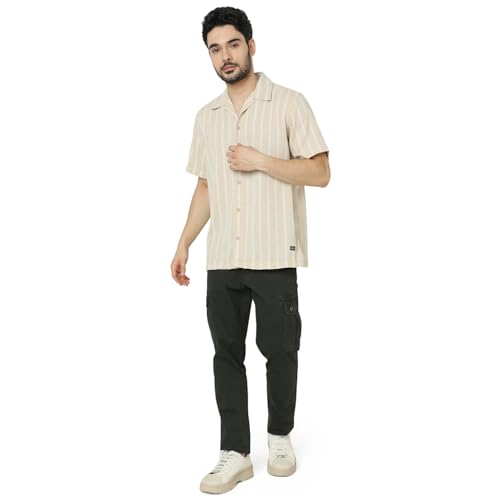 Image of Spykar Men's Relaxed Fit N /A Half Sleeve Striped Casual Shirts