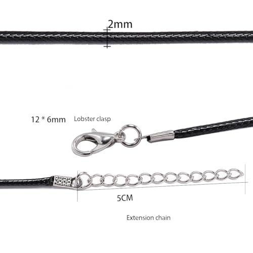 10 Stück 60cm Schwarz Gewachst Halskette Schnur Ketten zum Basteln 2mm Geflochtene Lederband Kette DIY Schmuckherstellung Halskettenband Mit Verschluss Hummer Schließe Und Verlängerungskette Seil