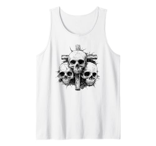 Grunge Gothic Emo: Dark Alt Aesthetic Goth Skull Cross Camiseta sin Mangas