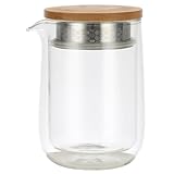 IwaiLoft 2層断熱ガラス コーヒーサーバー ダブルウォール ジャグ 耐熱ガラス ティーポット ワンタッチ リーフポット・ピュア 電子レンジ・食洗機対応 280ml