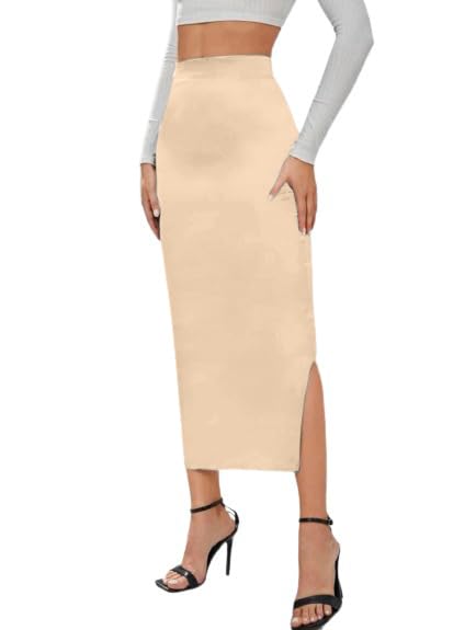 Image of Dream Beauty Fashion Casual Polyester Blend with Side Slit Black Skirt /Petticoat /Shapewear (Venue Skirt-1P)
