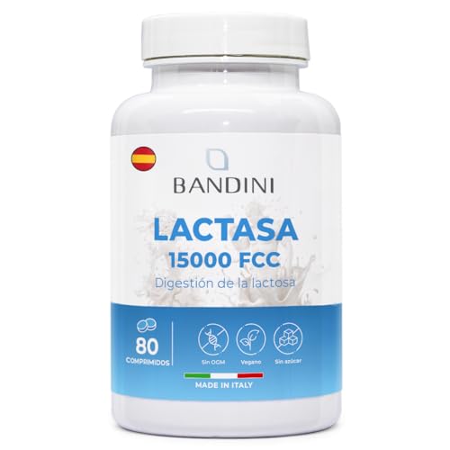 Bandini® Lactasa 15.000 FCC - efecto depot (6 ORAS de lenta liberación) - Tratamiento de Comprimidos para Intolerancia a la Lactosa - Digestión de la Leche, Queso - Enzimas Digestivas - 80 comprimidos