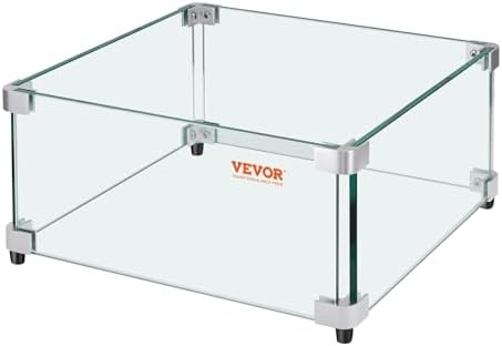 VEVOR Gas Fire Pit Wind Guard for Square Fire Table, 19 x 19 x 7.5 inch Clear Tempered Wind Guard for Firepits, 0.31 inch Thick Square Glass Shield, Glass Panel with Hard Corner Bracket & Feet — view 8
