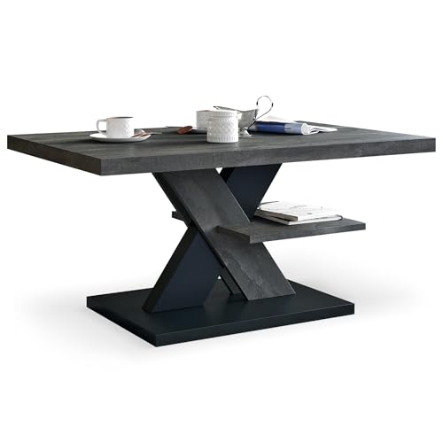 Viosimc Couchtisch, Moderner Wohnzimmertisch, Modern Möbel Wohnzimmer, Kaffeetisch, Sofatisch mit Großer Ablage, Beistelltisch für Tee und Kaffee – Coffee Table for Living Room - Stahl & Schwarz