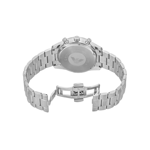 Image of Emporio Armani Watch for Men, 2 sub dial Chronograph Movement and 43mm Case Size with Stainless Steel, Leather or Silicone Strap, Black and Silver Tone, 42MM, Sports