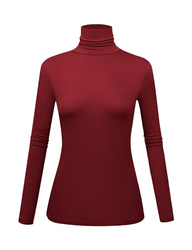 Image of Women's Long Sleeve Turtleneck Shirts Slim Fitted Lightweight Base Layer Casual Tops