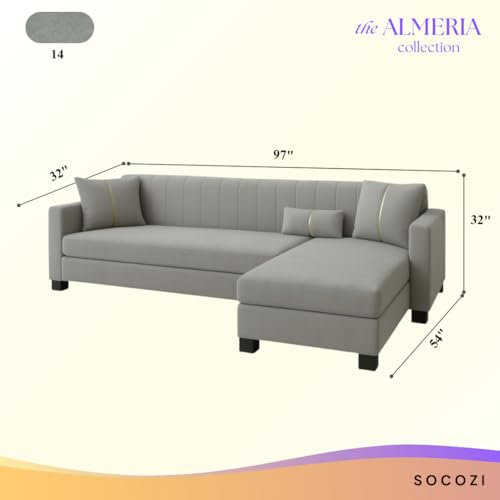 Image of SOCOZI Almeria 5 Seater RHS L Shape Sofa Set | Soft Velvet Suede Fabric | Modern Design | Plush Comfort Cushions for Living Room (Light Grey)