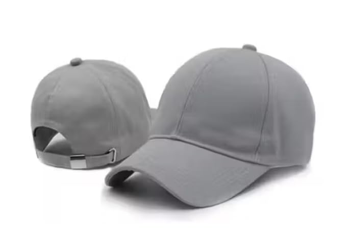 Image of Unisex Plain Grey Baseball Cap | Adjustable Cotton Cap for Men & Women | Casual, Sports