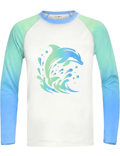 weVSwe UV Shirt Kinder Badeshirt Rashguard-Shirts für Jungen Langarm UPF 50+ Sonnenschutz Rash Vest Kleidung Schwimmen Blau-grüner Delfin 6 Jahre