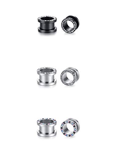 Wbrwp Unisex Women And Men 6Pcs/3Pairs Hollow Zircon Stainless Steel Screw Ear Plugs Tunnels With Zirconear Plugs Tunnels - Ear Expander - Ear Gauges Stretcher Body Piercing 4G (5Mm) #TOP5