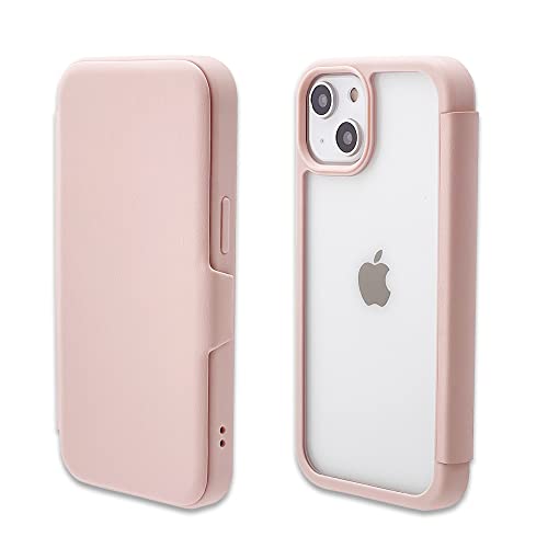 ラスタバナナ ケース カバー iPhone14 13 共用 手帳型 ハイブリッド フタ付き背面ケース フルカバー 背面クリア TPUバンパー+PC ライトピンク アイフォン14 スマホケース 7036IP261BO