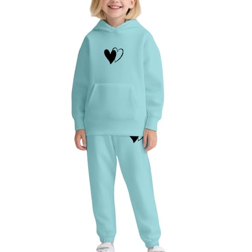 Chándal de algodón de 2 piezas con capucha y pantalones deportivos de algodón suave para adolescentes y niños, ropa deportiva ligera, azul celeste, 7-8 años