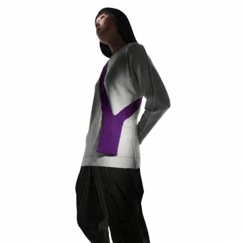 Image of iPhone Pocket features a singular 3D-knitted construction designed to fit any iPhone a beautiful way to wear and carry nitted Scarf with Contrast Stripe Detail, Unisex, (Purple) (Long)