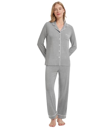 Image of WiWi Viscose from Bamboo Women's Pajamas Set Super Soft Button Down Top and Pants Sleepwear Cooling Pjs S-3X