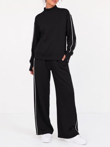 Fisoew Womens 2 Piece Outfits Tracksuit Mock Neck Sweatshirt Pants Set - image 2