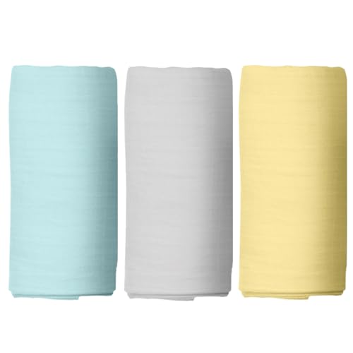 Image of The White Cradle 100% Pure Organic Cotton Baby Swaddle Wrap, Large 112x112 cm Super Soft Muslin, 3 pcs Pack, Solid Set- Blue, Grey, Yellow