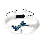 Musihy Pulsera de cuentas naturales, 1 pulsera de libélula de piedra para hombres y mujeres, longitud ajustable de 17 a 28 cm, Piedra, Piedra