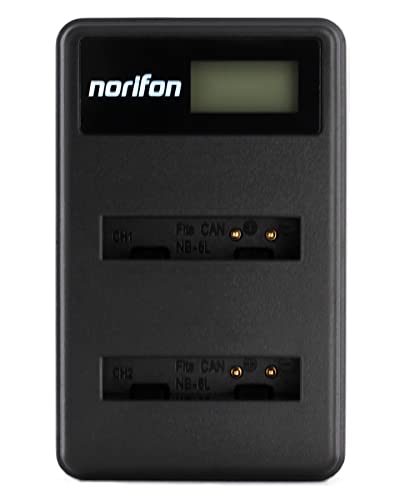 Norifon NB-6L Dual Channel LCD USB Charger for Canon PowerShot SX530 HS, SX610 HS, SX710 HS, SD1200 is, SD1300 is, S120 IXY 10S IXY 30S Camera and More