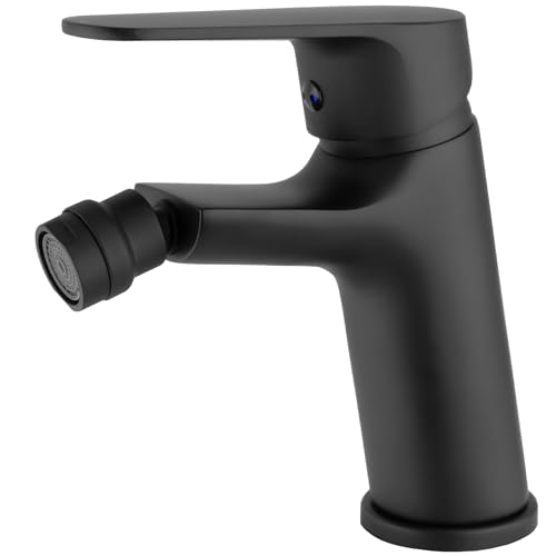 VALAZ Grifo Bidet Negro Mate | Grifo Monomando Lavabo, Mezclador Agua Fría y Caliente, Ahorro de Agua | Instalación Facil y Rápida | Bidet para WC Inoxidable, Latón, Elegante, Redondo, Serie Pisuerga