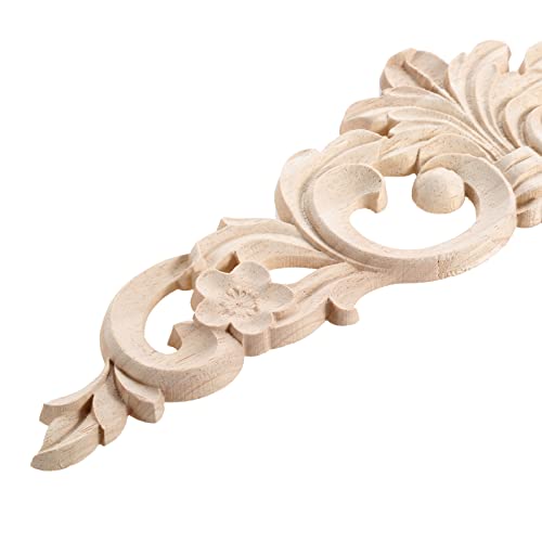 MUXSAM Carved Wood Appliques Onlays, Long Wooden Decals Trim Molding Rosette Inlays for Door Wall Mantel Cabinet Door Dresser Closet Mirror Decoration Furniture Transfer(1-Pack, 20x5cm/7.9" x2) - Image 6