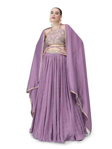 Image of PURVAJA Women's Silk Semi-Stitched Lehenga choli