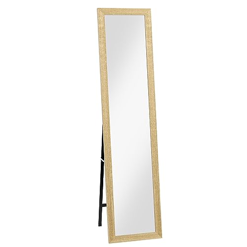 HOMCOM - Espejo rectangular con pie de pared o de pie con marco de madera para salón, dormitorio, 37 x 157 cm, madera natural