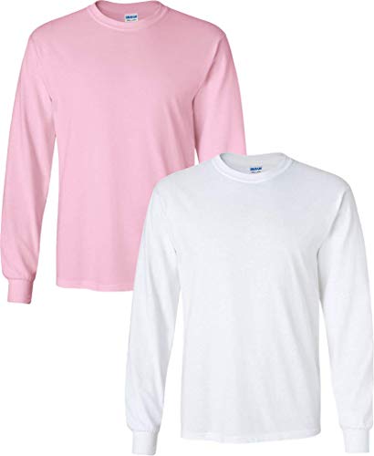 Image of Gildan Ultra Cotton Long Sleeve T-Shirt 2-PackLightPink-White Small