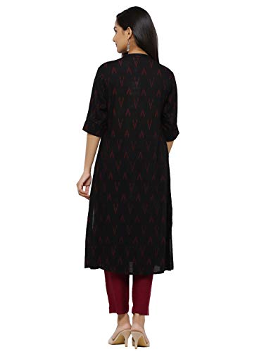 Image of Juniper Black Rayon Slub Printed A-Line Kurta