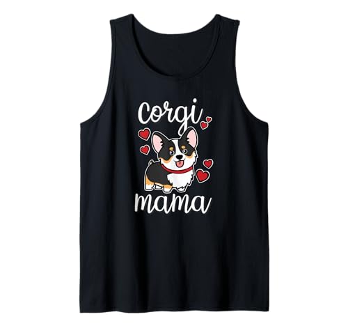 Funny Kawaii Mama Mom Black Tricolor Corgi Lover t-shirt sem mangas