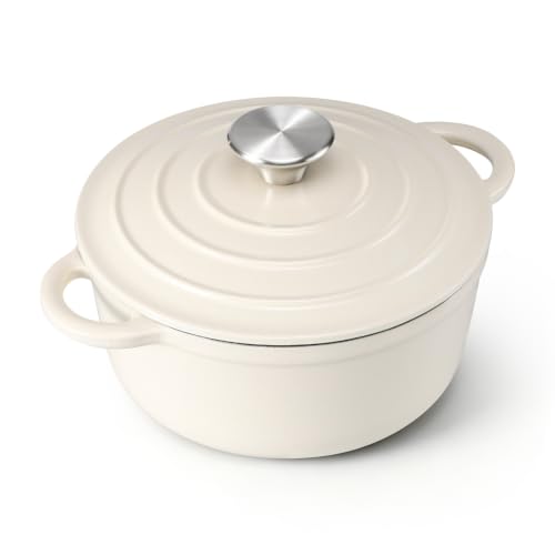 Leonyo 2Quart Small Enameled Cast Iron Dutch Oven with Lid,Light Sandalwood