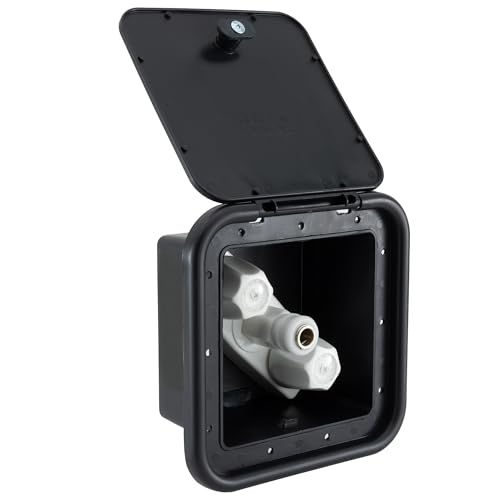 RecPro RV Exterior Shower Box with Hot & Cold Faucet | Outdoor Spray Port | Quick Connect Valve (Black)