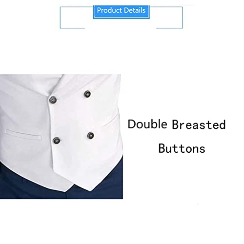 Men's Formal Waistcoat Wedding Herringbone Classic Solid Double Breasted Waistcoats for Party Business Dress Suit Vest (Color : White, Size : Small)3