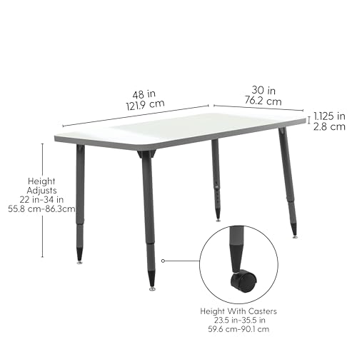 Image of Adapte Commercial Dry-Erase Classroom Activity Table - 30 inch x 48 inch Rectangle Whiteboard, ADA Compliant Tapered Legs, Glides & Casters Adjustable Height 22-34 inch Wheelchair Accessible, School Furniture