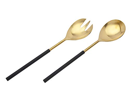 Godinger Salad Server Fork Spoon Set Black and Gold Design