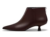 Coutgo Womens Kitten Low Heel Booties Pointed Toe Short Ankle Boots Back Zipper Fall Shoes, Chocolate, Size 8