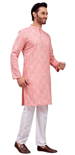 Image of Studio Shringaar Men's Cotton Blend Relaxed Fit Ikat Printed Knee Length Kurta