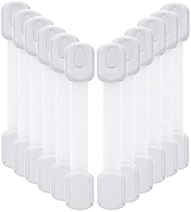 12-Pack Child Safety Cabinet Locks | No Drill Adjustable Strong Adhesive Straps, Toddler Baby Proofing for Cabinets Drawers Fridge Toilet Oven Cupboard