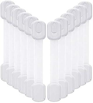 12 Pack Vkania Baby Proofing Cabinet Strap Locks - Child Safety Drawer Cupboard Oven Refrigerator Adhesive Locks - Adjustable Toilets Seat Fridge Latches - Kids Proof Kit - No Drilling