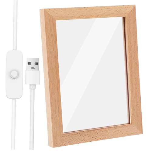 HOMSFOU LED-beleuchteter Bilderrahmen aus Holz, Tisch-Nachtlicht, USB-betrieben, schicke Heimdekoration zur Anzeige von Erinnerungen für warme Atmosphäre