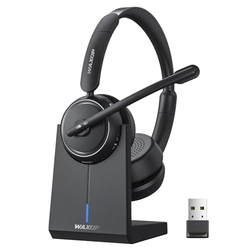 Waxop Wireless Headset with Mic for Work, Bluetooth Headset with Noise Cancelling Mic & Mute Button, Wireless Headsets with Mic for Remote Workers/Office Professionals/Call Center/PC/Laptop