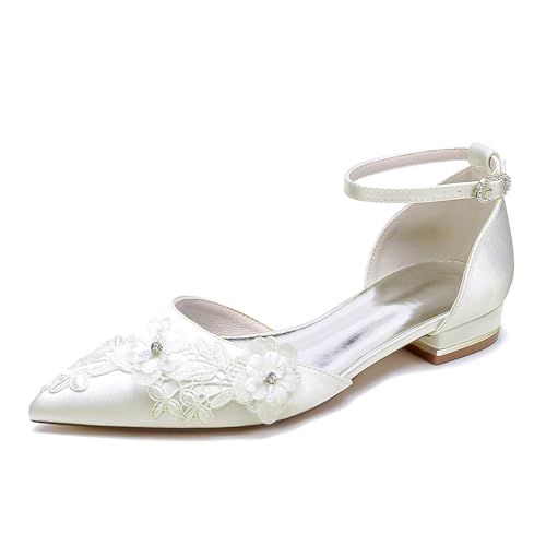 Chaussures plates de mariée femme satinée bout pointu talon 2.5cm
