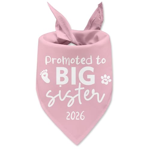 Promoted to Big Sister 2026 Dog Bandana Pregnancy Announcement Pink Adjustable Pet Scarf for Large Medium Small Dogs Big Sister Bandana Gender Reveal Outfit for Pet Dogs Cats