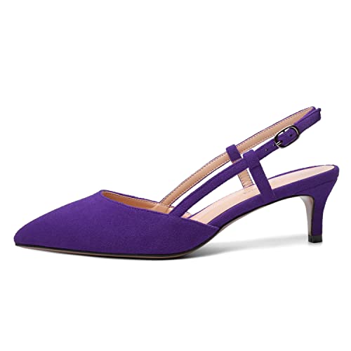 MODENCOCO Womens Pointed Toe Slingback Fashion Wedding Suede Elegant Buckle Kitten Low Heel Pumps Dress Shoes 2 Inch2