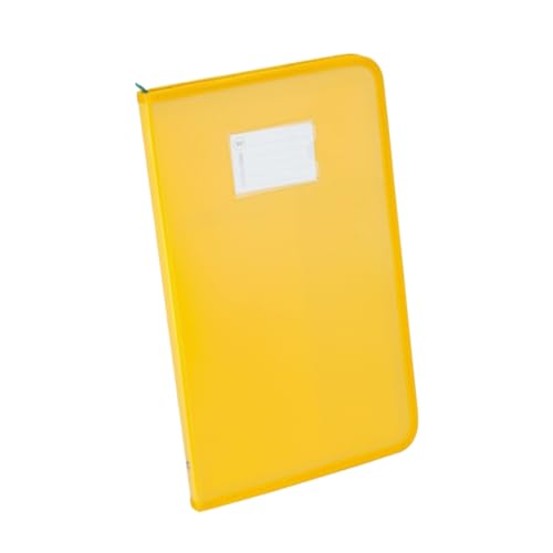 Image of Worldone Zipper Display Book Folder for Documents, with Name Card, Made of 0.8mm Virgin PP Material with 20 Bound Plastic Binder Sleeves, Size FC (fullscap), Radiant Yellow, Set of 1