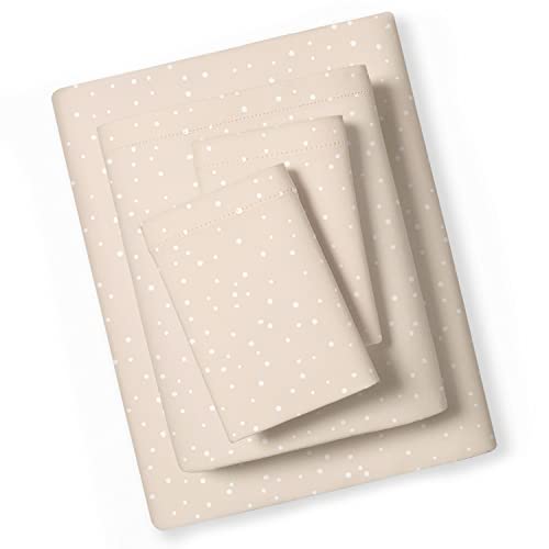 Makemake Organics Organic Queen Sheet Set Gots Certified Organic Cotton Sheets Queen Bed Fitted Flat Sheet Pillowcases - Ultra Soft Non Toxic Breathable Tan Beige Brown Oat Color (Queen, Polka Dots) #TOP11