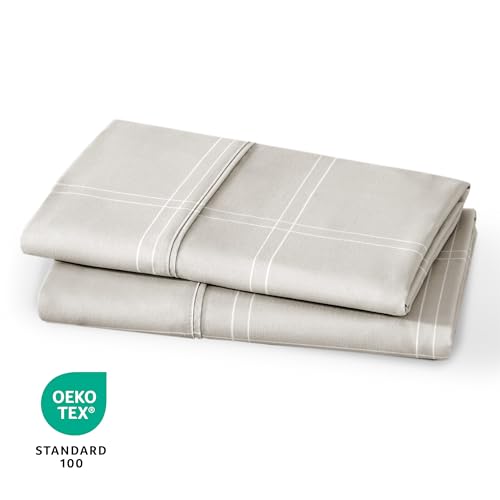 Image of Bare Home Microfiber Pillow Cases - Standard /Queen Size Set of 2 - Cooling Pillowcases - Double Brushed - Pillowcases 2 Pack - Easy Care (Standard, Modern Plaid - Stone /White)